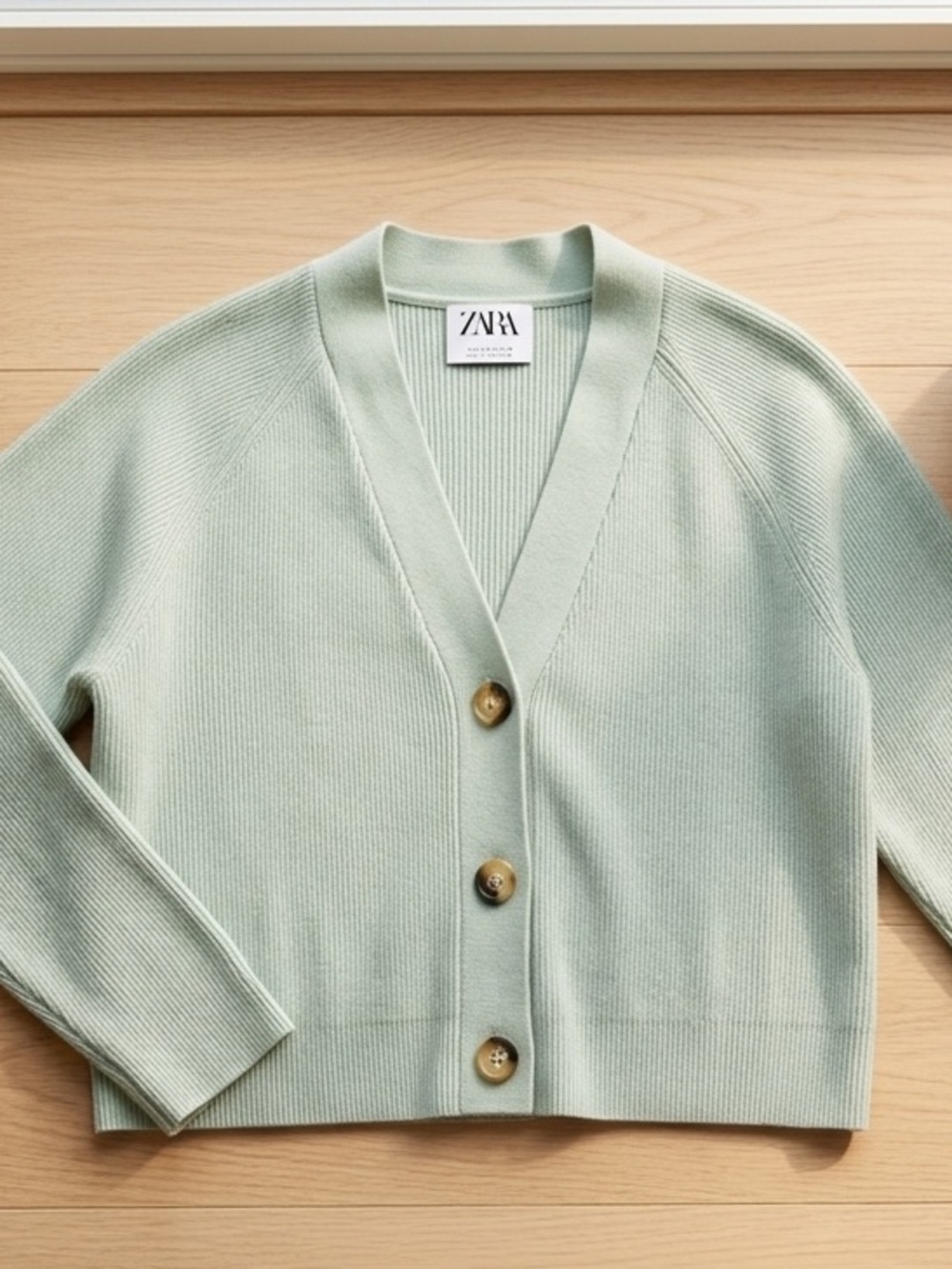 ZARA Kids Ribbed Button-Up Cardigan Sweater Mint / Sage Green Size 11-12, 152 cm